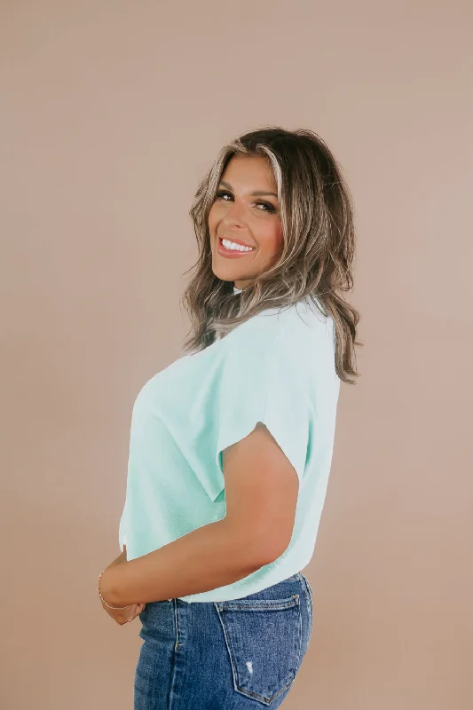 Mock Neck Short Sleeve Top, Mint