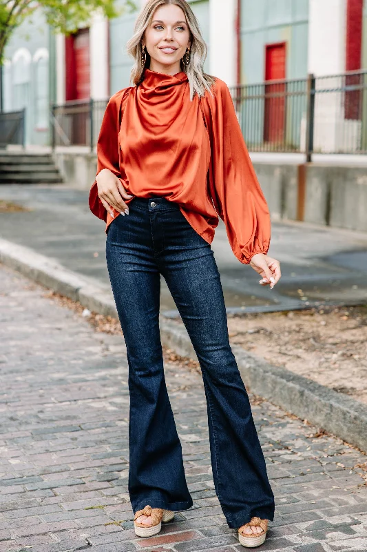 Embrace The Joy Rust Orange Satin Blouse