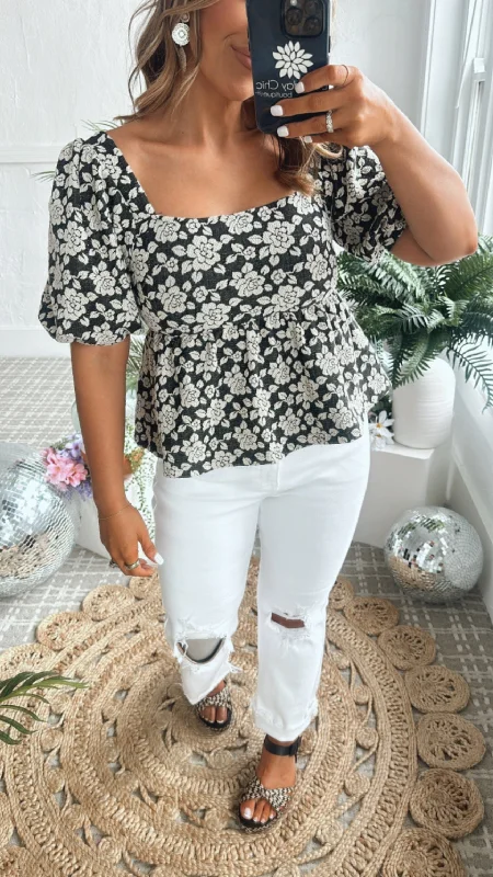 Floral Girl Blouse , Black