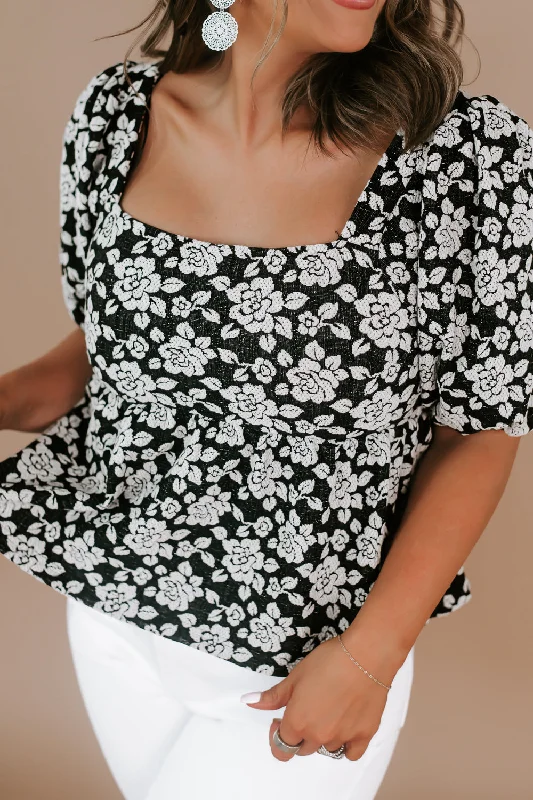 Floral Girl Blouse , Black