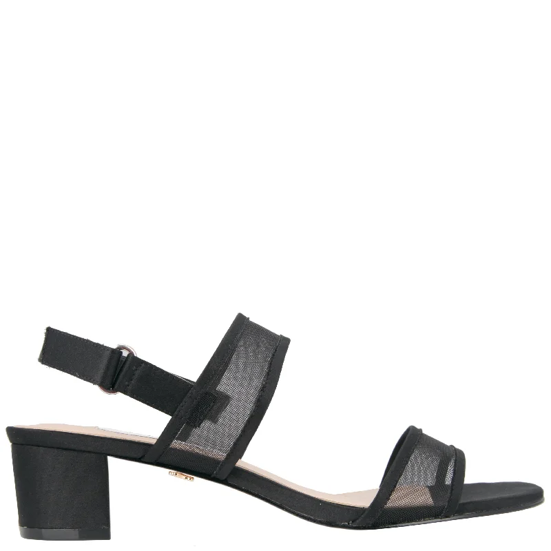 GANICE-WOMENS BLACK MESH BLOCK LOW-HEEL HOOK & LOOP DRESSY SANDAL 