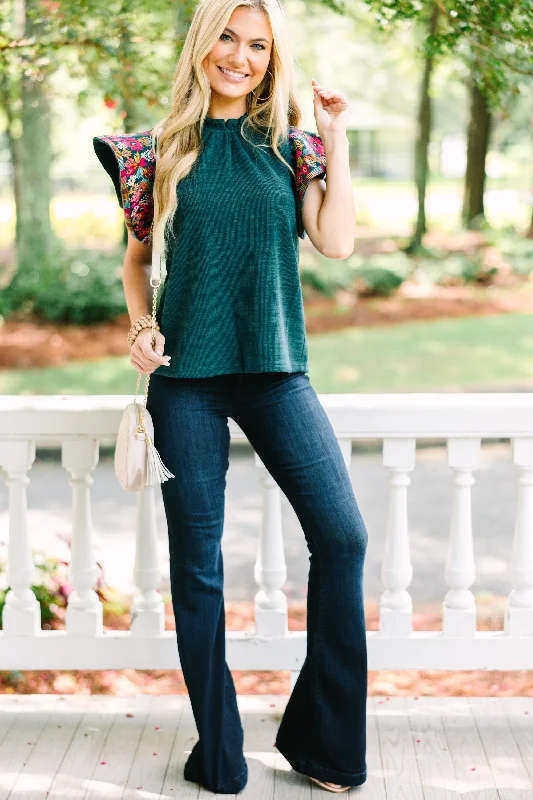 THML: It's All You Teal Blue Embroidered Blouse