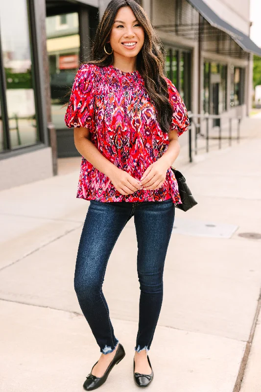 Make An Impact Fuchsia Pink Abstract Blouse