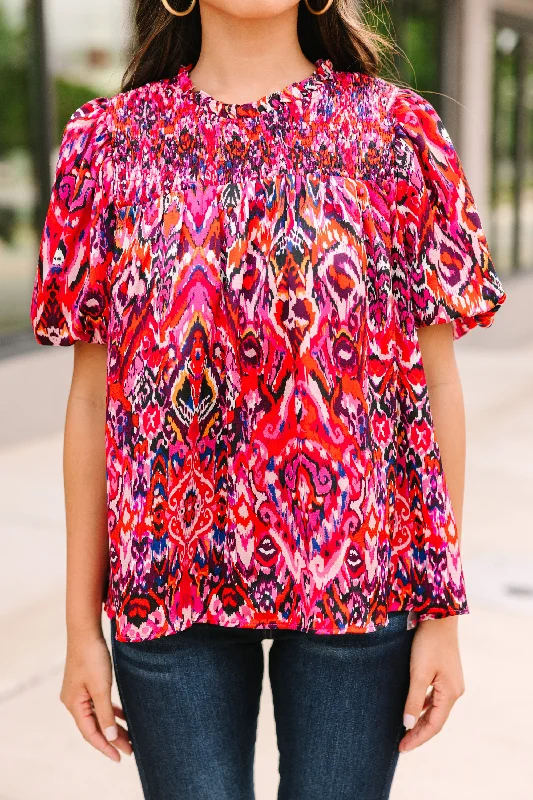 Make An Impact Fuchsia Pink Abstract Blouse