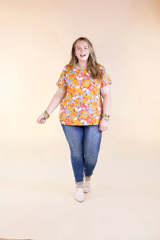 Ready To Romance Floral Short Sleeve Top in Coral Mix