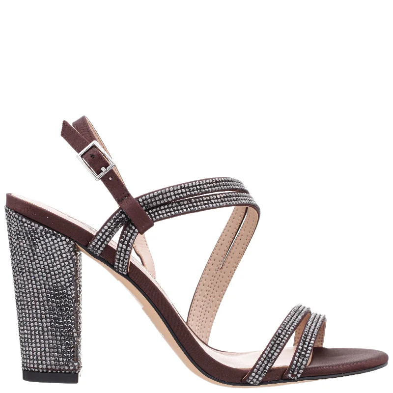 SABETHA-DARK CHOCOLATE  CRYSTAL BLOCK-HEEL DRESSY SANDAL 