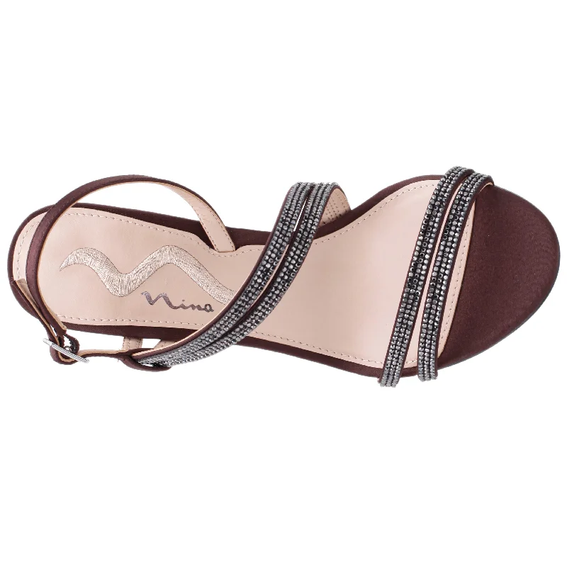 SABETHA-DARK CHOCOLATE  CRYSTAL BLOCK-HEEL DRESSY SANDAL 