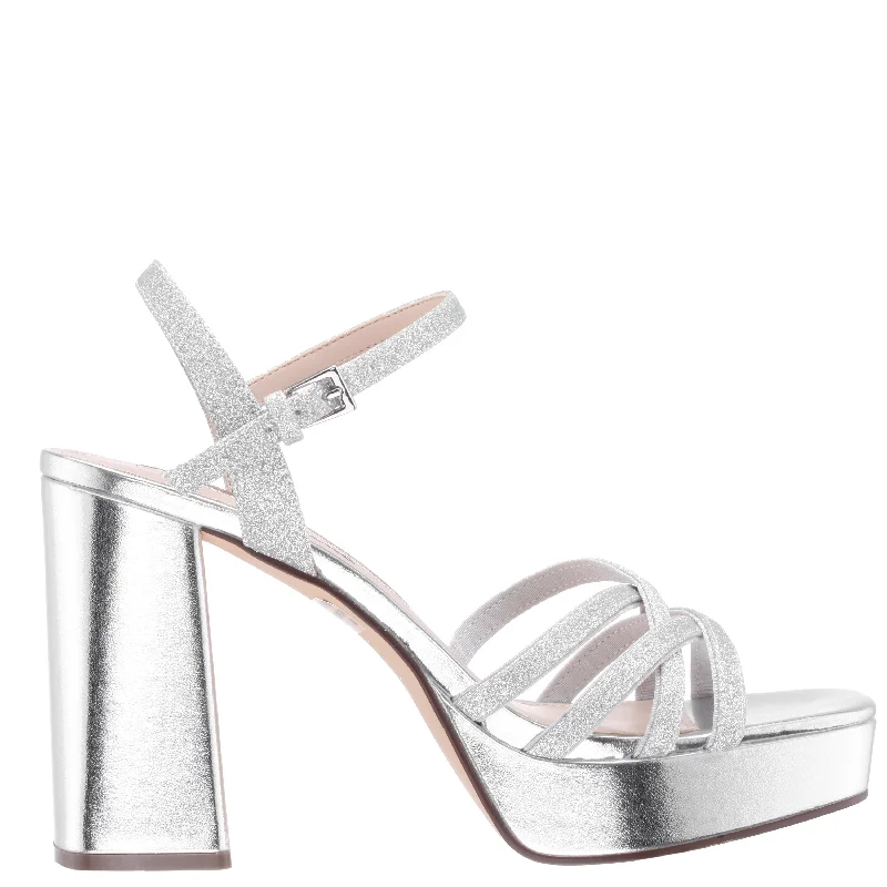 SARINA-WOMENS SILVER GLITTER BLOCK-HEEL PLATFORM SANDAL