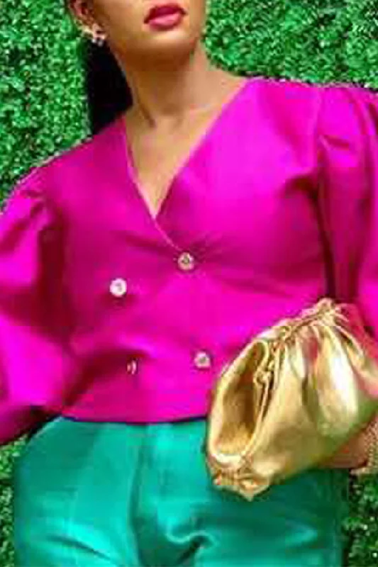 Solid Color Dramatic Puff Sleeve Blouse