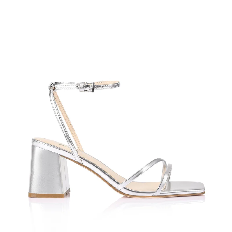 Stevie Block Heel Sandals - Silver Metallic