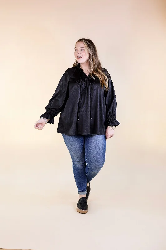 Sunset Situation Front Tie Keyhole Blouse in Black