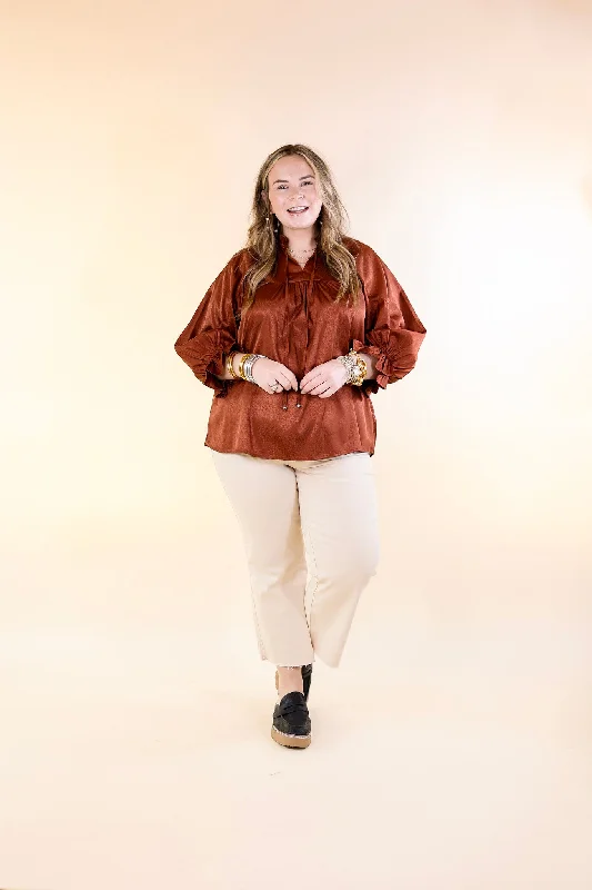 Sunset Situation Front Tie Keyhole Blouse in Rust Orange