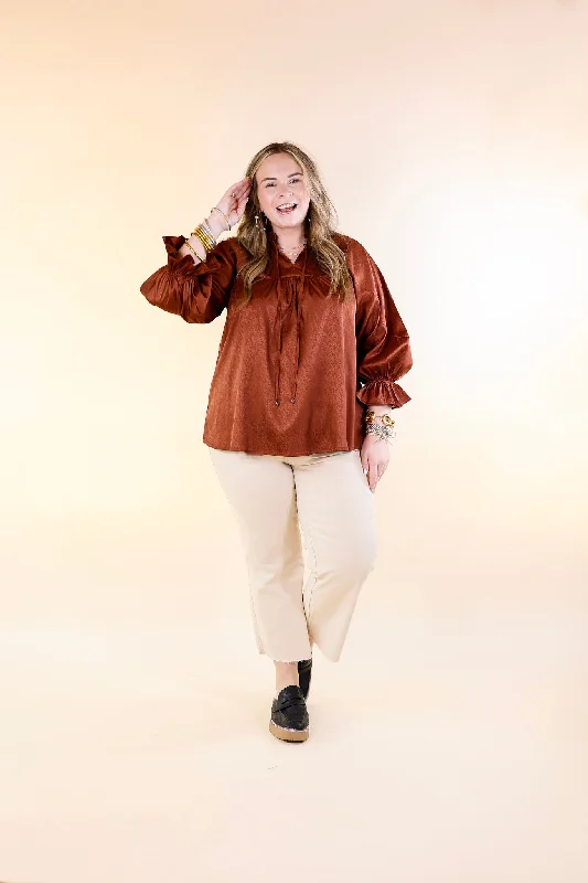 Sunset Situation Front Tie Keyhole Blouse in Rust Orange