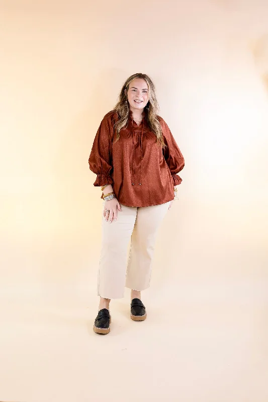 Sunset Situation Front Tie Keyhole Blouse in Rust Orange