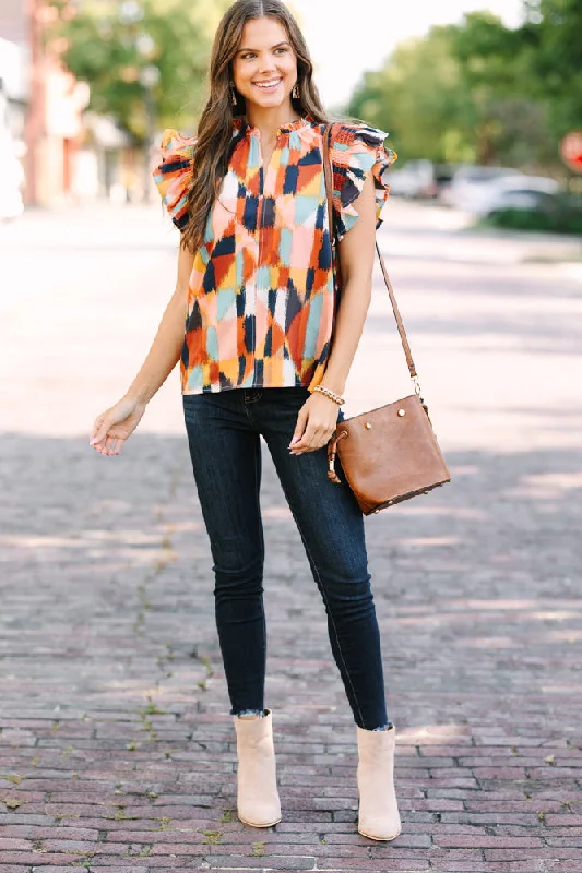 THML: Ready For The Day Brown Abstract Blouse