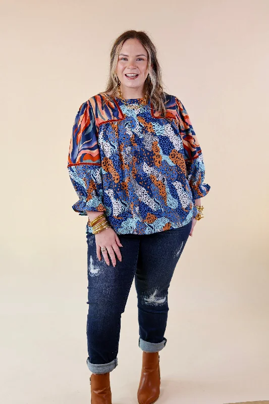 Unapologetically Unique Cheetah and Paintbrush Pattern Top In Blue Mix