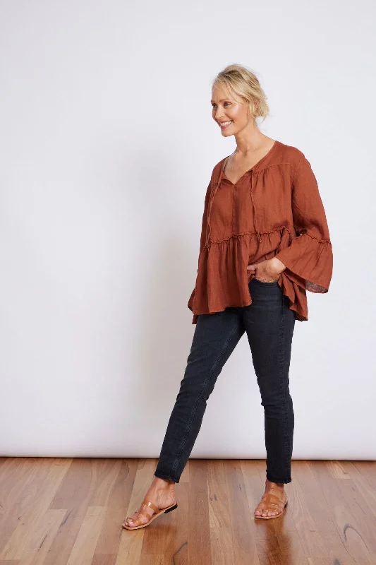 Nicole Tiered Linen Long Sleeve Top