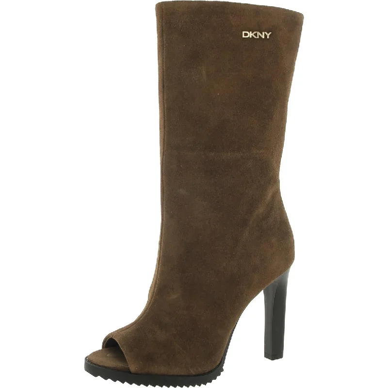 Womens Suede Open Toe Mid-Calf Boots