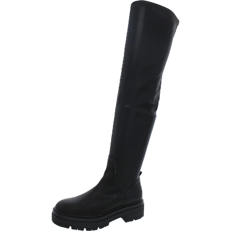 Womens Lugged Sole Side Zipper Over-The-Knee Boots