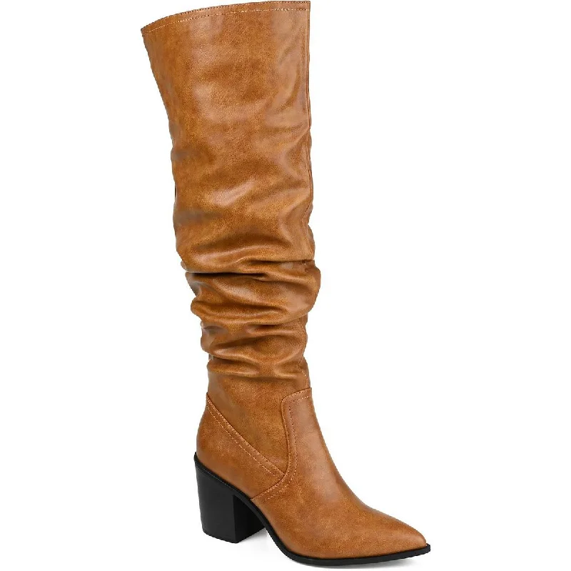 Womens Faux Leather Almond Toe Knee-High Boots