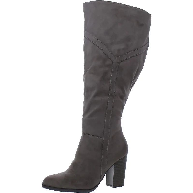 Womens Faux Suede Stacked Heel Knee-High Boots