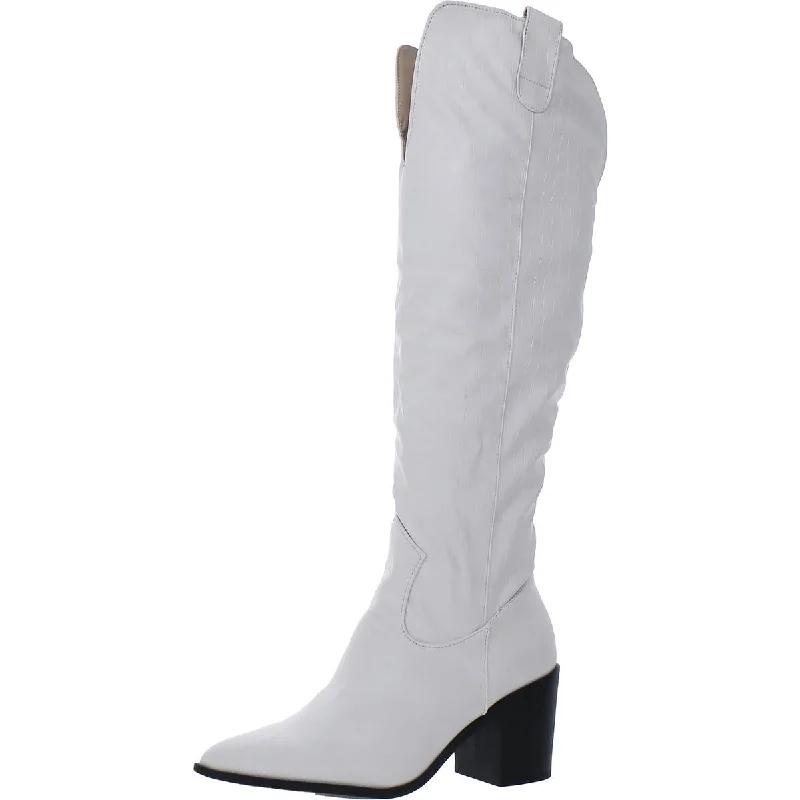 Womens Faux Leather Zipper Knee-High Boots