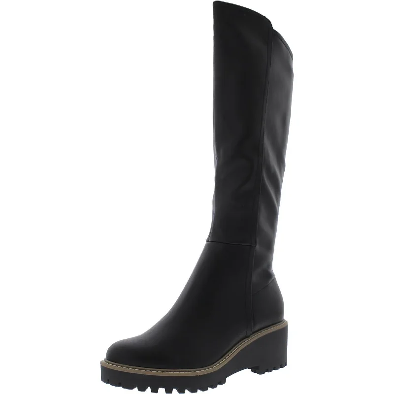 Risky Womens Faux Leather Lug Sole Knee-High Boots