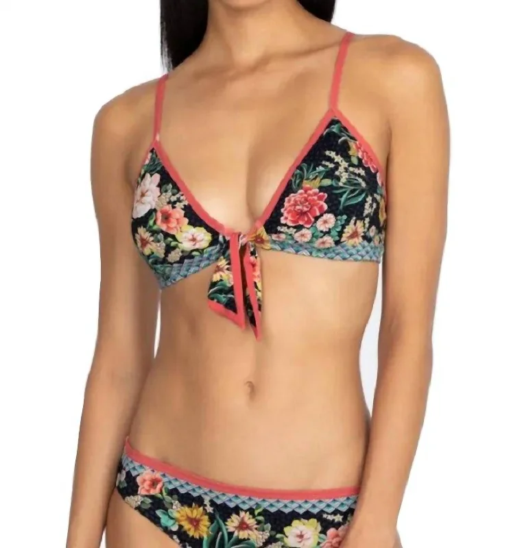 Mia Front Tie Bikini Top In Multi