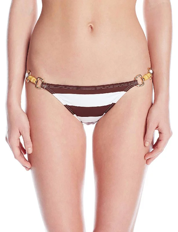 Women Godiva Swimsuit Side Strap Full Bikini Bottom In Brown/white