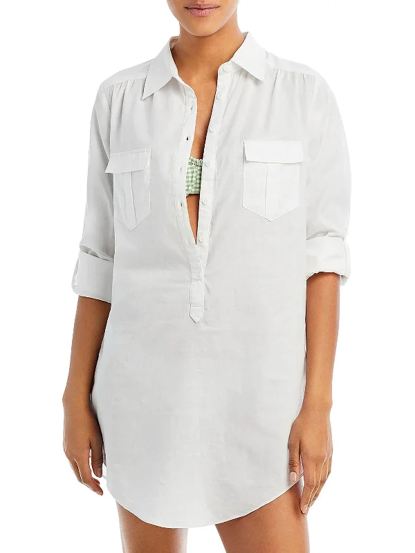 Womens Collared Long Cover-Up