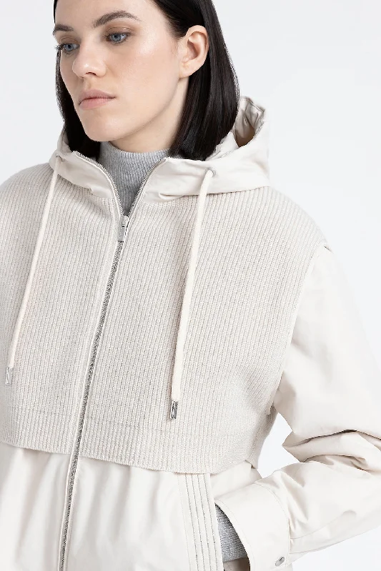 Hooded jacket made of technical cotton, wool and cashmere