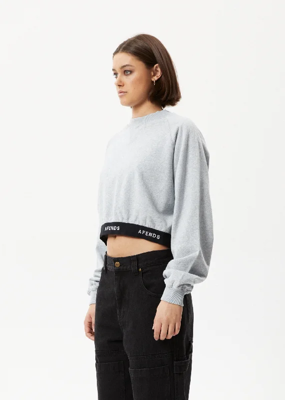 AFENDS Womens Homebase - Cropped Crew Neck Jumper - Shadow Grey Marle