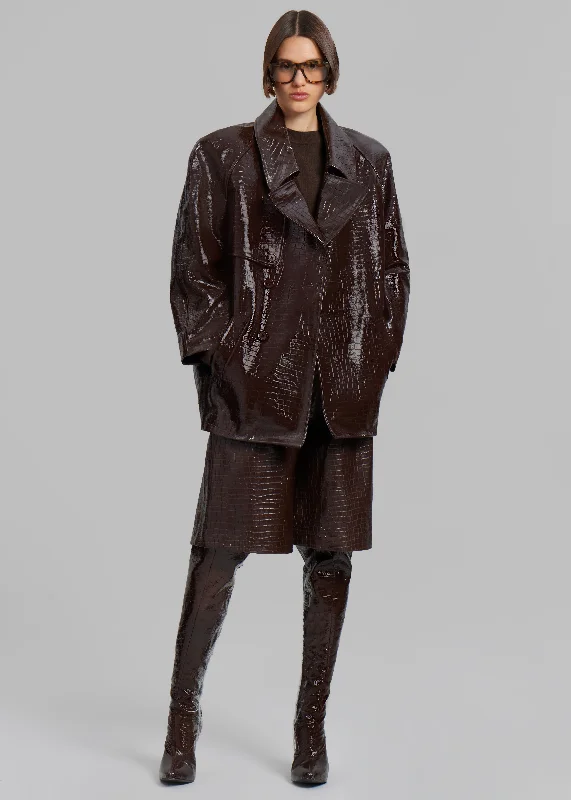 Jackie Croc-Effect Coat - Brown