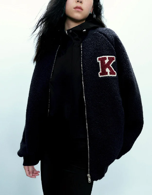 Letter Embroidered Zipper Front Jacket