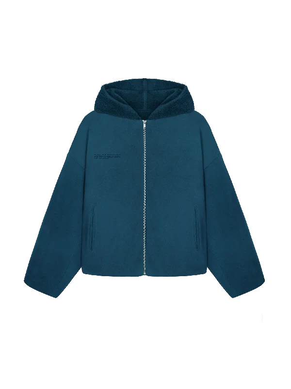 Recycled Wool Fleece Reversible Bomber Jacket—storm blue