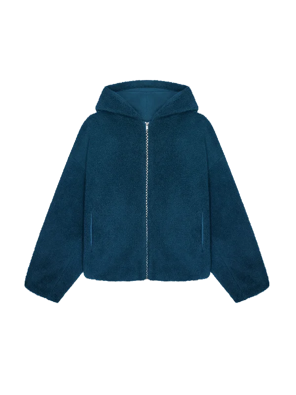 Recycled Wool Fleece Reversible Bomber Jacket—storm blue