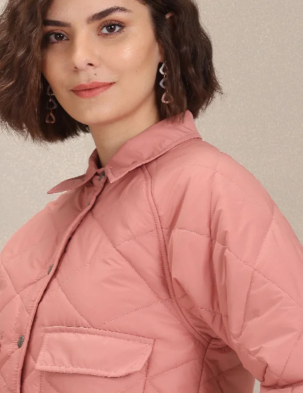 Spread Collar Solid Quilted Jacket