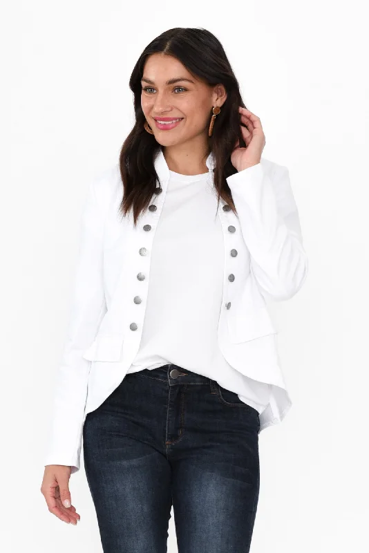 Stacey White Cotton Military Jacket