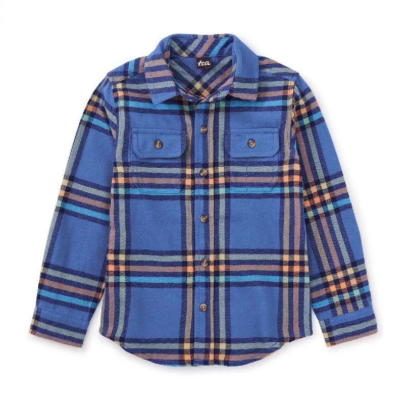 Flannel Button Up Shirt - Bleu Plaid - FINAL SALE