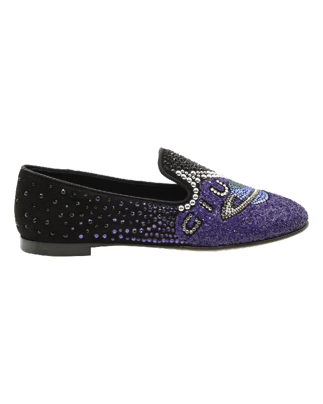 Giuseppe Zanotti Crystal Embellished Uranus Smoking Slippers in Black Suede