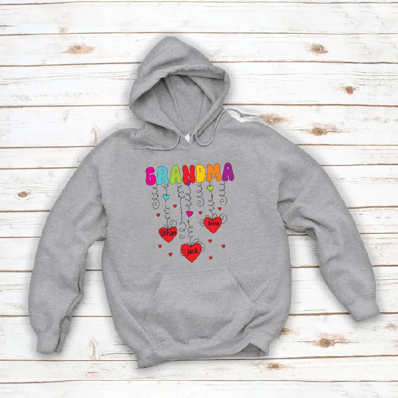 Grandma Hearts And Kids Names Watercolor Hoodie