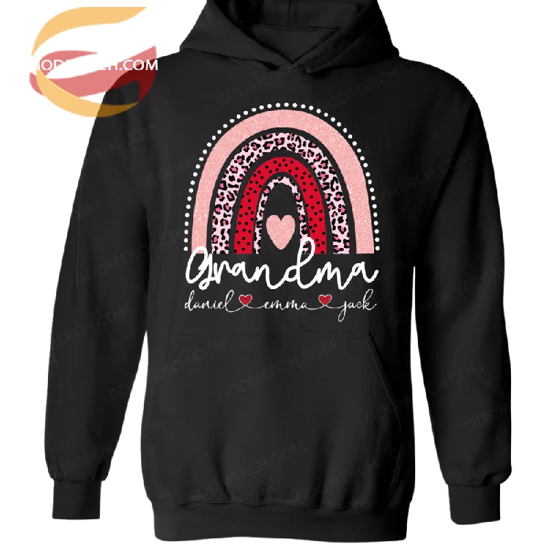 Grandma Rainbow, Grandkids, Pink Leopard, Pink Glitter TH Hoodie