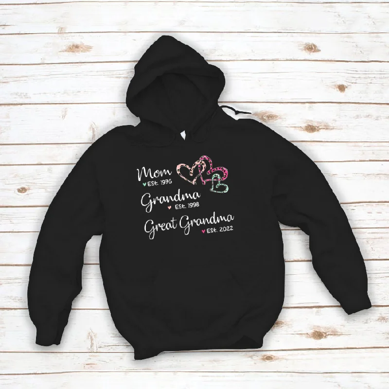 Mom Est Grandma Est Great Grandma Heart Leopard V2 Hoodie