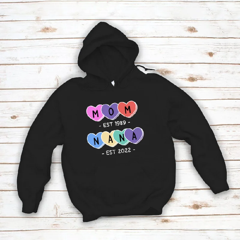 Mom Est Grandma Est Hearts Valentine Hoodie