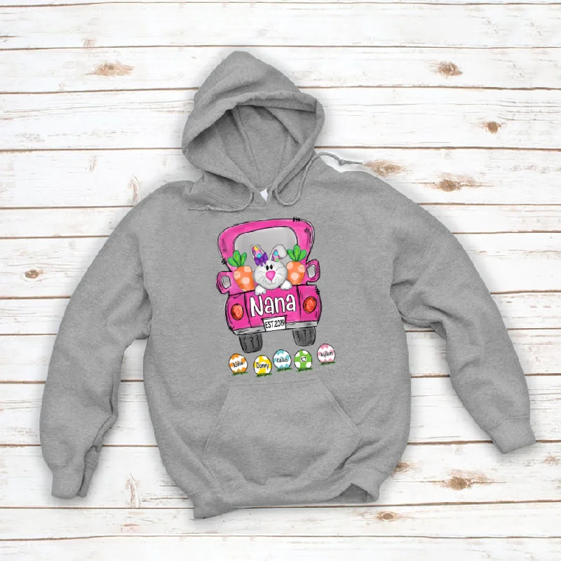 Nana Est Easter Truck, Easter Eggs with Names Hoodie