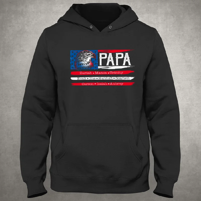 Papa And Grandkids Eagle With American Flag Hoodie