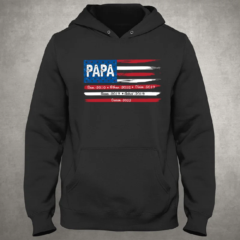 Papa with Grandkids Est Flag Hoodie