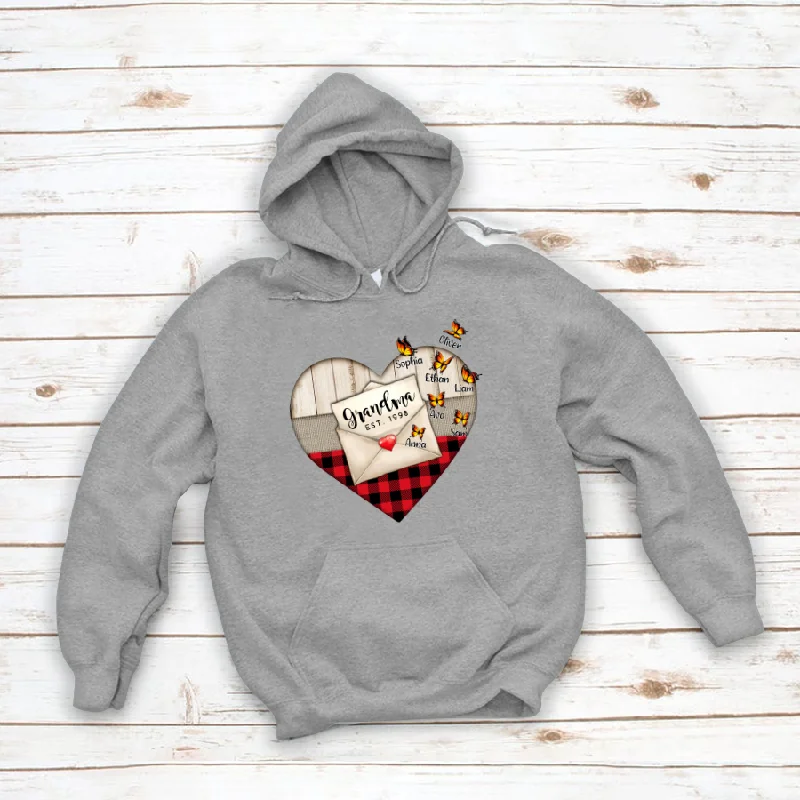 Personalized Grandma Est Grandkids Heart Letter Butterfly Hoodie