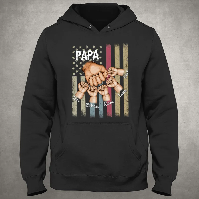 Personalized Papa Grandkids Hands Flag Hoodie