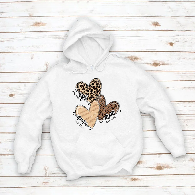 Triple Leopard Heart With Wife Mom Nana Est CTH01 Hoodie